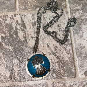 Vintage nickel silver teal eagle necklace